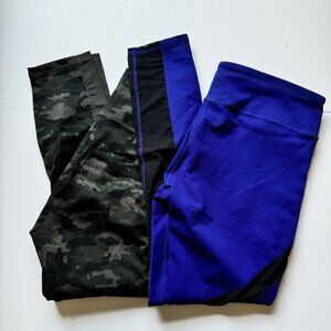 Fabletics Bundle of 2 Leggings Gaviotta  Navy & On The Go Powerhold Camo Sz S